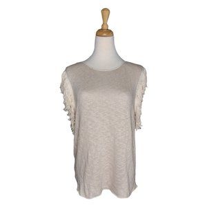 Cotton Rayon Fringe Scoop Back Slub Knit Sleeveless Top Size L